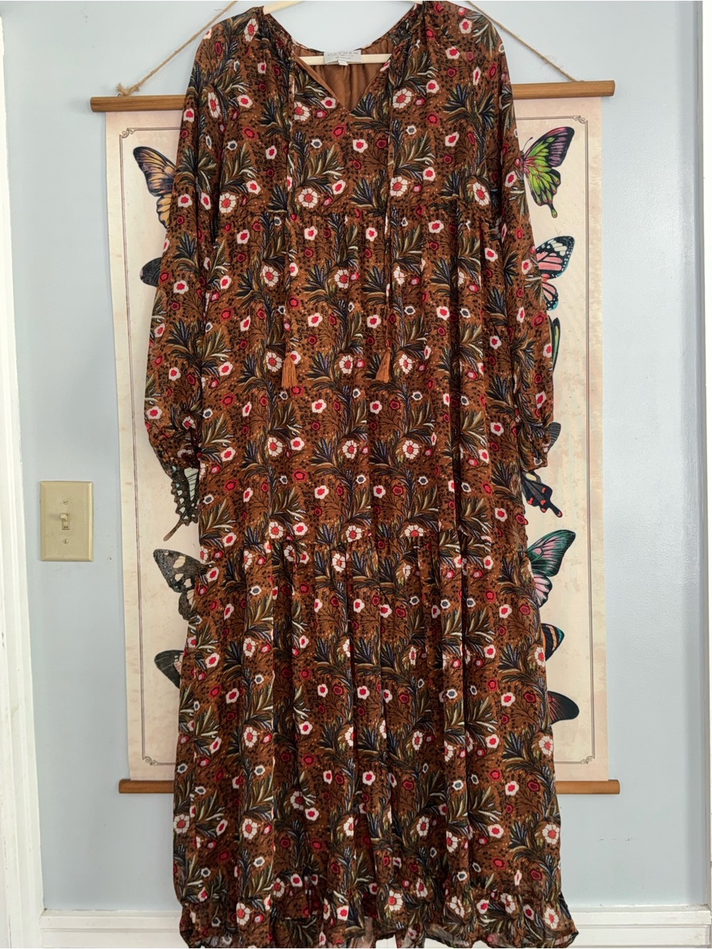 Hayden Brown Floral Boho Tiered Maxi Dress